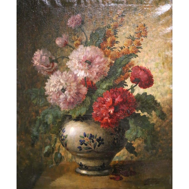 French 19th Century French Floral Still Life Oil on Canvas Painting by Gaston Boucher For Sale - Image 3 of 12