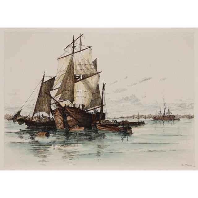 Nautical Ships in New York Harbor, Charles F.W. Mielatz Etching For Sale - Image 3 of 3