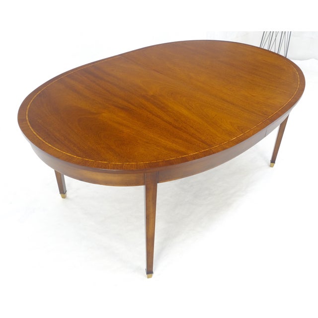 Very Fine Oval Walnut Banded 68” Long Dining Table w/ 2 Leaves MINT For Sale - Image 18 of 18