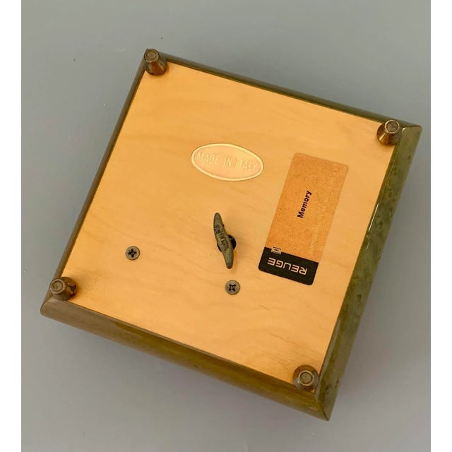 Vintage Italian Burl Elm Marquetry Footed Jewelry Music Box “ Playing Memory “ With Reuge Swiss Movement For Sale - Image 9 of 13