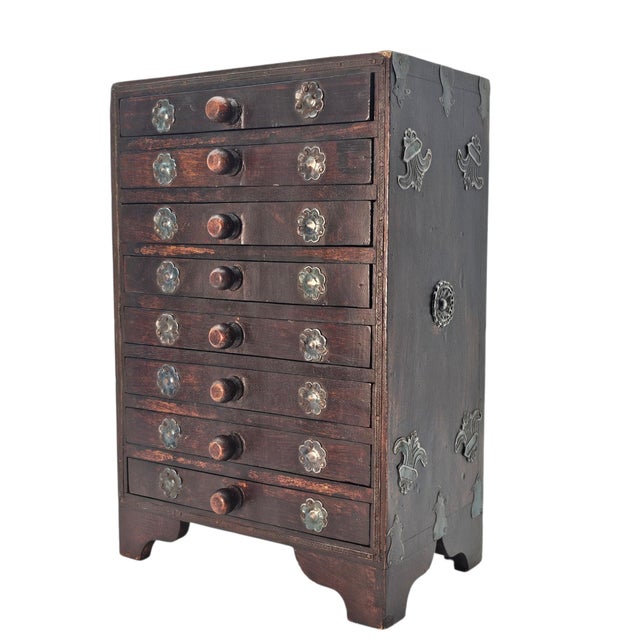 Indian Mid-Century Indian Hardwood Apothecary Cabinet With Eight Drawers (13") For Sale - Image 3 of 15