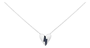 .925 Sterling Silver Blue Diamond Broken Heart Pendant Necklace (H-I Color, I1-I2 Clarity) - 18" Inches