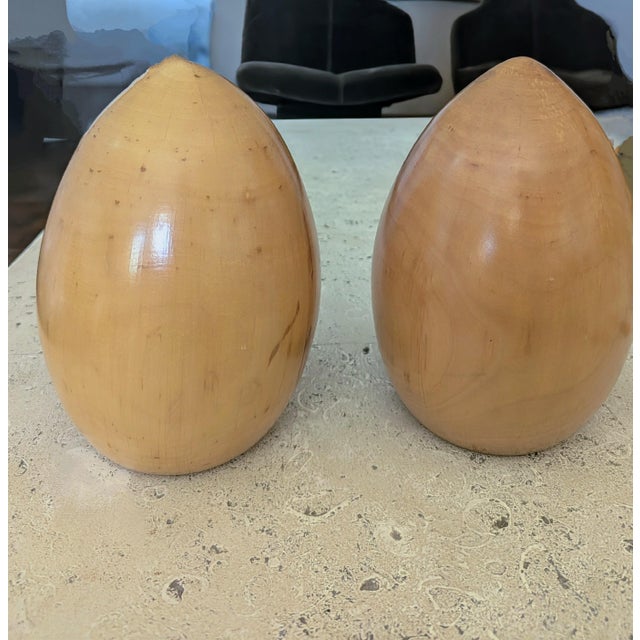 Large Pair of Solid Egg Shaped Turned Wood Sculptures For Sale - Image 4 of 7
