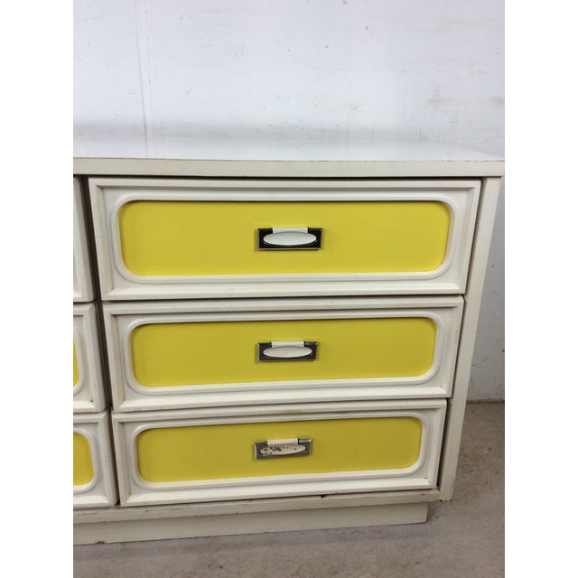 1960s Mid Century Space Age Style Lowboy Dresser With Mounted Mirror & Yellow Drawer Faces For Sale - Image 5 of 18