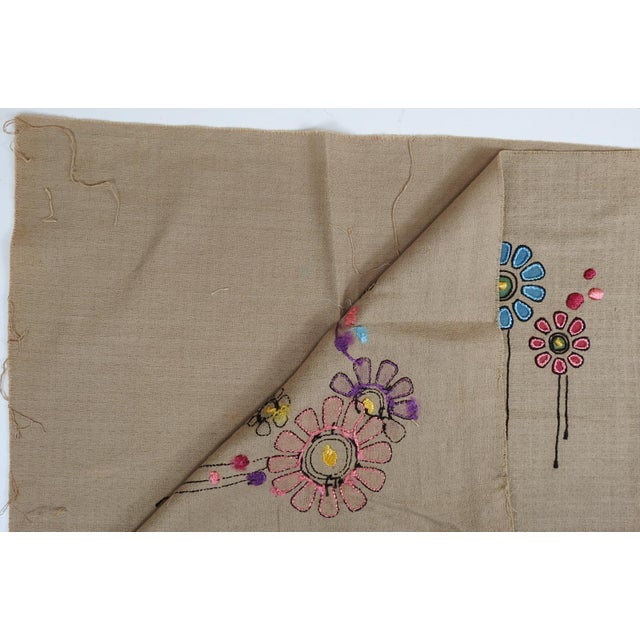 Early 20th century Arts & Crafts hand embroidered Royal Society textile. On tan linen (I think) fabric with colorful...