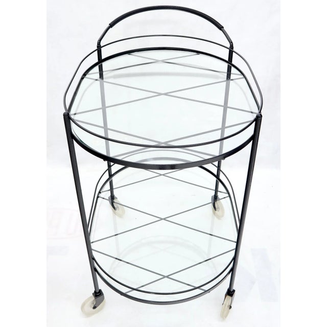 Black Oval Mid-Century Modern Black Lacquer Serving Bar Tea Cart For Sale - Image 8 of 13