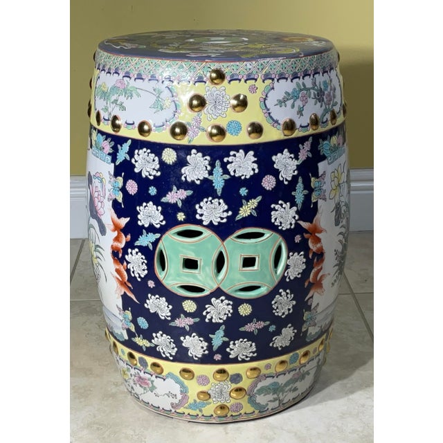 Exquisite Vintage Chinese Famille Rose Porcelain Garden Seat With Dragon Motif For Sale - Image 4 of 12