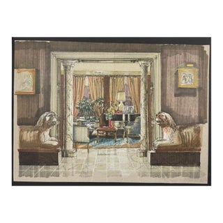 Original Interiors Drawing on Paper by Interior Designer Margaret M Wilson, C 1989 For Sale