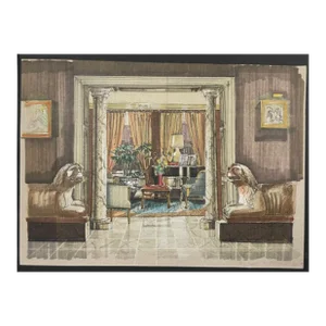 Original Interiors Drawing on Paper by Interior Designer Margaret M Wilson, C 1989