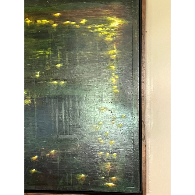 1990's "Lily Pond" Oil on Board in Walnut Artist Frame For Sale - Image 9 of 13