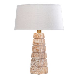 Geometric Pyramid Table Lamp in Travertine-Onyx, 1970s For Sale