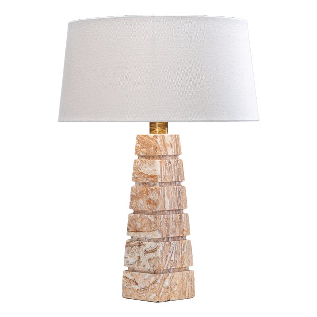 Geometric Pyramid Table Lamp in Travertine-Onyx, 1970s For Sale