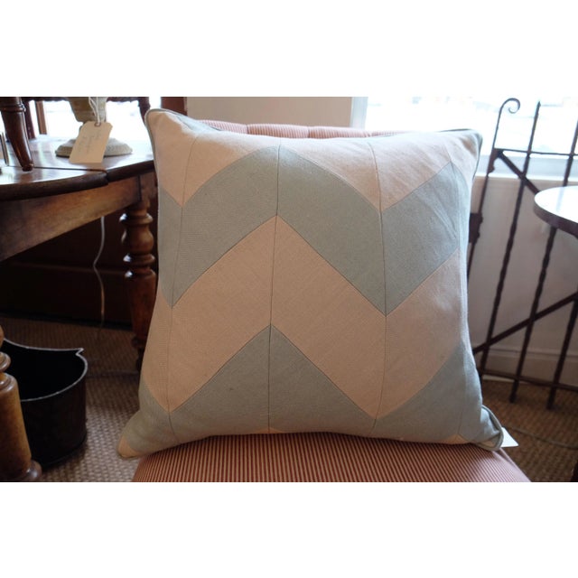 Linen lined chevron patterned custom pillow.