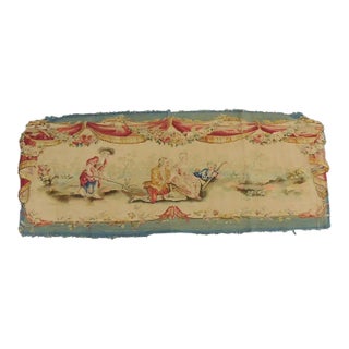 Antique Red & Blue Aubusson Tapestry Settee Back Cover For Sale
