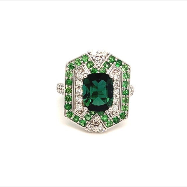 Metal Tourmaline Tsavorite Diamond Ring 14k Gold 5.55 TCW GIA Certified For Sale - Image 7 of 12