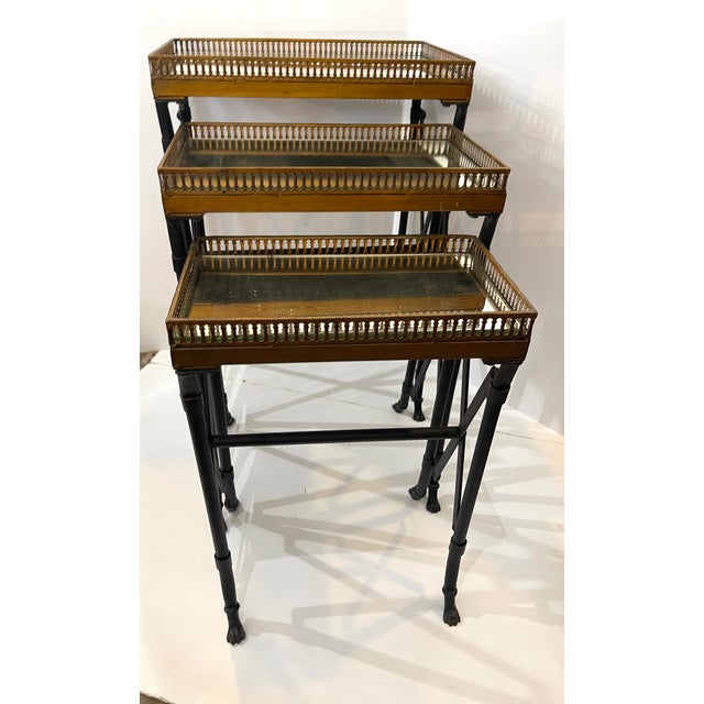 Campaign Set of Campaign Style Mirrored Top Gallery Nesting Table, France For Sale - Image 3 of 12