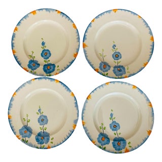 1930s Art Deco Swinnertons Pottery “Ivory” 8” Blue Plates, Set/4 For Sale