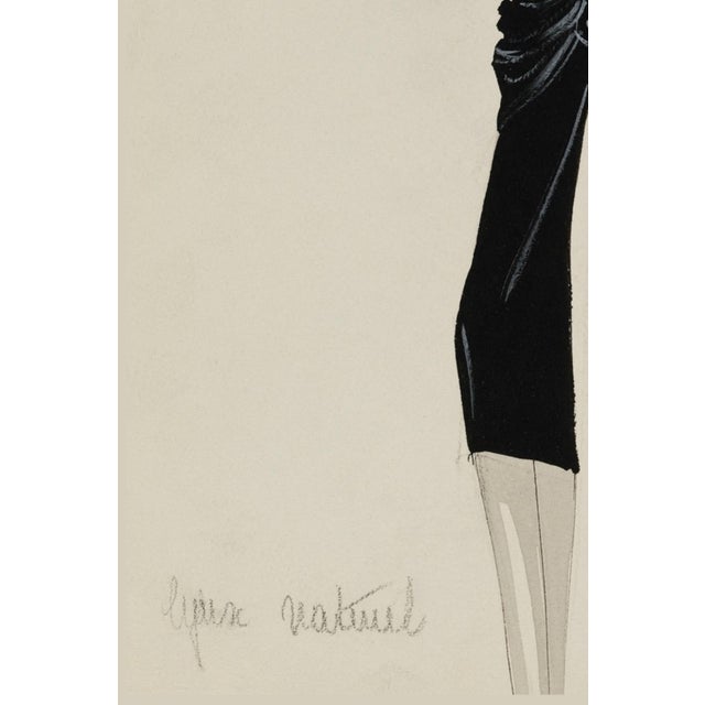 Paper Vintage French Fashion Art Print – Black Coat With Statement Fur Trim, 30" X 40" For Sale - Image 7 of 9