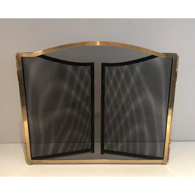 Circa 1970 French Neoclassical Style Brass Fireplace Screen For Sale - Image 4 of 13
