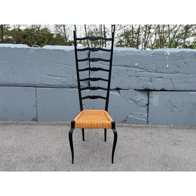 1960s High Back Chair, Italian , Chiavari Style, Buffa, Ponti Style, Cane, Black For Sale - Image 9 of 13