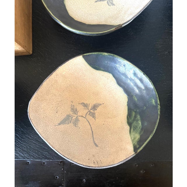 Set of Five Antique Ao-Oribe Ceramic Dishes with Tomobako Edo Period For Sale - Image 13 of 14