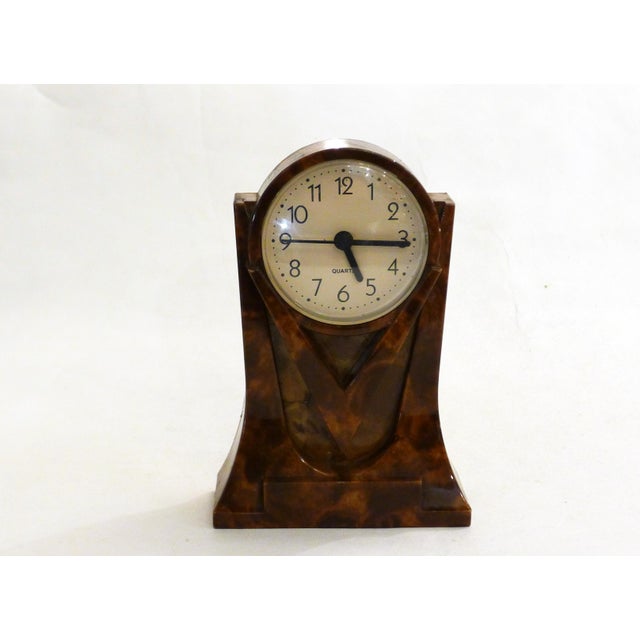 Postmodern Small Postmodern Plastic Clock with Precious Wood-Like Finish, 1980s For Sale - Image 3 of 9