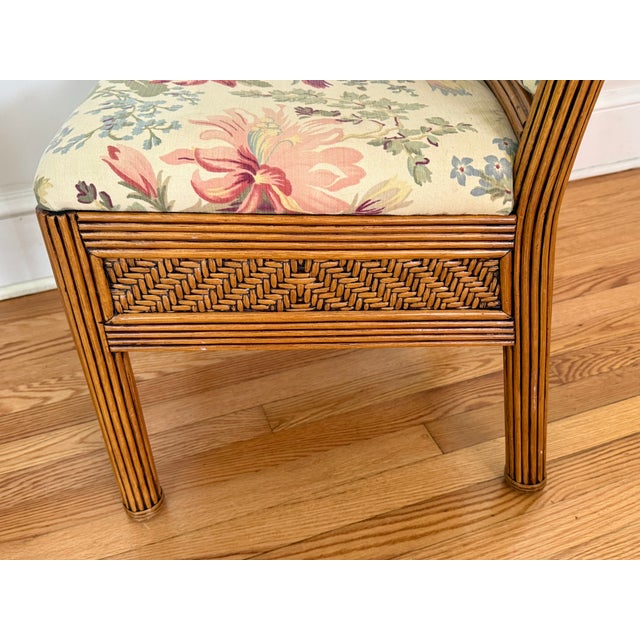 Brown Vintage Pencil Reed Side Chair With Floral Upholstery For Sale - Image 8 of 12