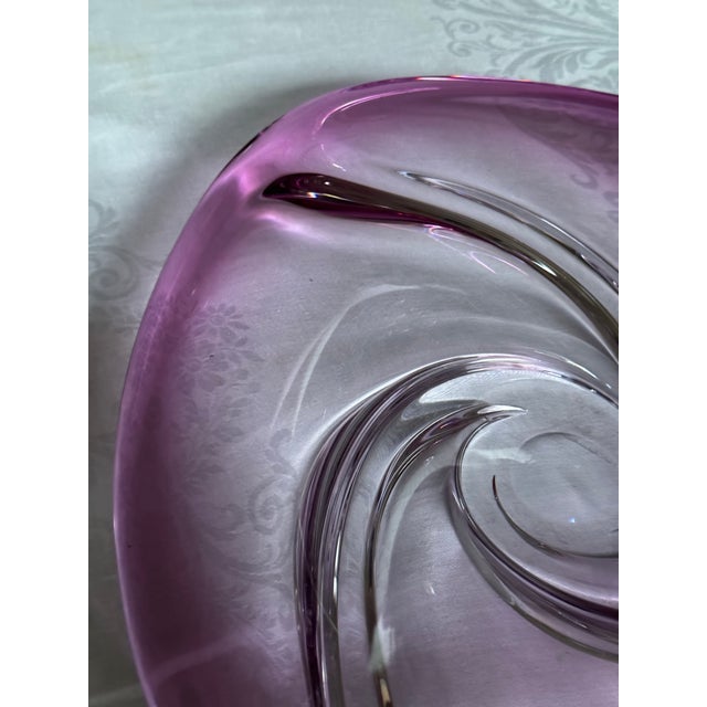 Raspberry Pink Made in Belgium Val St. Lambert Large Raspberry Pink Art Glass Centerpiece For Sale - Image 8 of 11