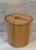 Vintage blonde or light wood ice bucket with lid and plastic liner.