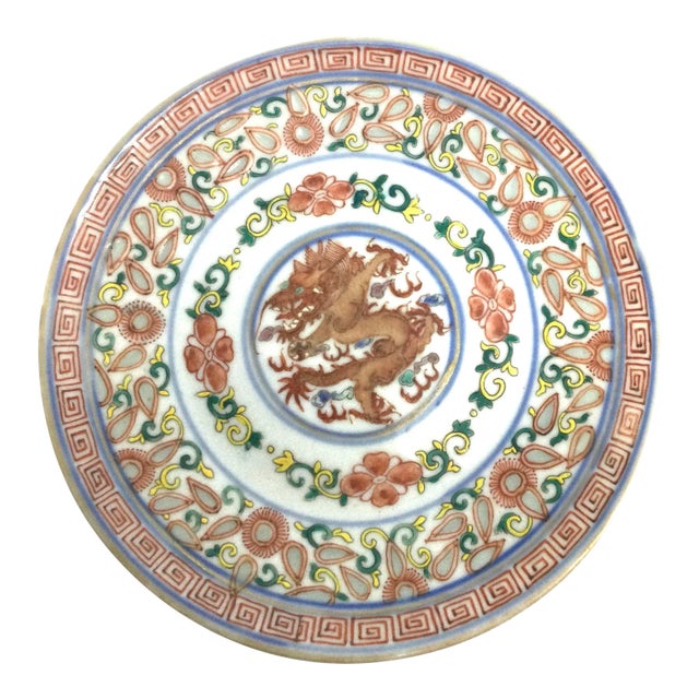 Antique Chinese Dragon Porcelain Plate Marked on Verso For Sale