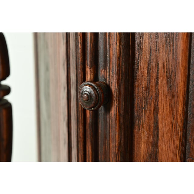 Brown Berkey & Gay Style Antique English Jacobean Carved Oak Bar Cabinet, Circa 1920s For Sale - Image 8 of 16