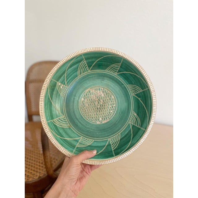 Mid-Century Modern Mid-Century Danish Haunsø Keramik Emerald Green Pottery Bowl, Scandinavian Pottery, Made in Denmark For Sale - Image 3 of 15