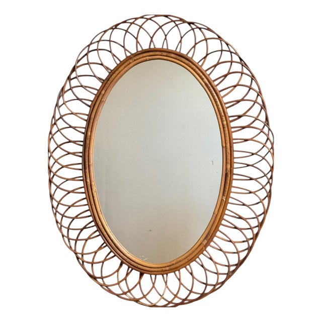 Large Rattan Mirror, France, 1960s For Sale