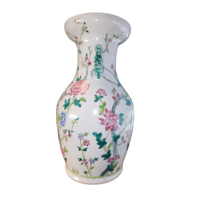 Stunning second half 20th century Chinese Famille Rose floral vase with apocryphal Qianlong mark to base, in excellent...