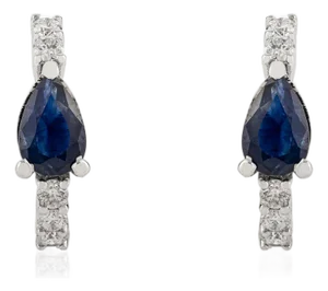18k White Gold 1 Ct Pear-Shaped Blue Sapphire & Diamond Chic Hoop Earrings- A Pair