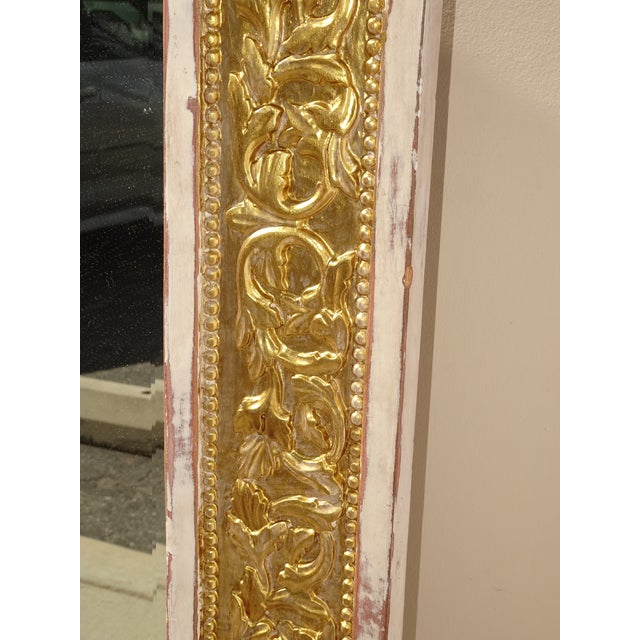Antique French Louis XVI Baroque Style Solid Wood Gold & White Rustic Mirror For Sale - Image 15 of 18