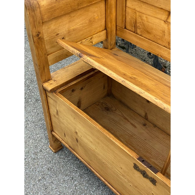 Rustic European Pine Two Compartment Storage Bench or Settle For Sale - Image 3 of 18