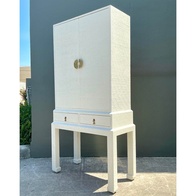 Vintage Grasscloth Standing Dry Bar For Sale - Image 10 of 12