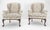 Baker Furniture Company Queen Ann Carved Walnut Bases Blue & White Upholstery Arm Chairs - A Pair For Sale - Image 4 of 12