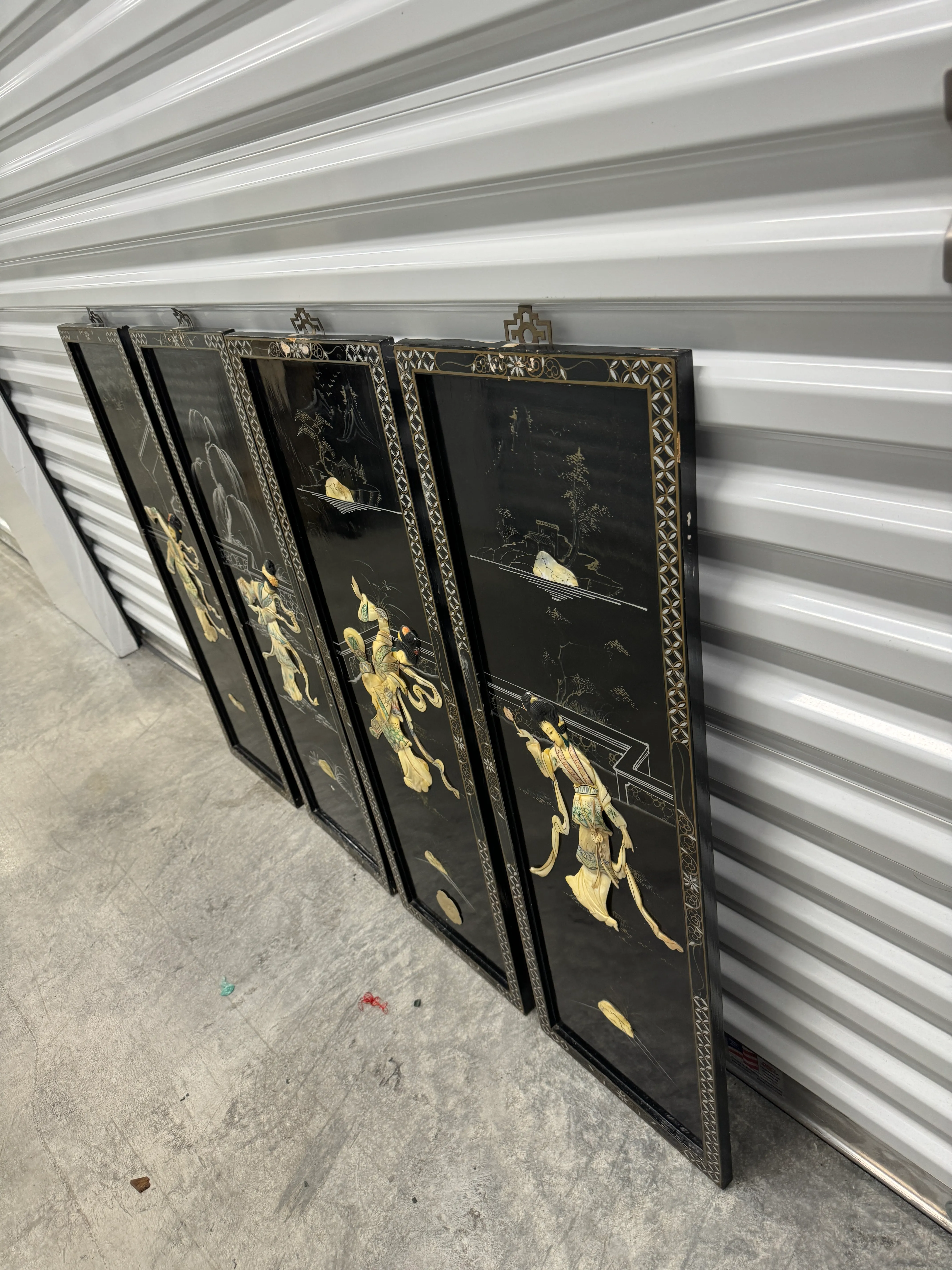 1950s Vintage Chinoiserie Geisha Asian Wall Panel Accents With