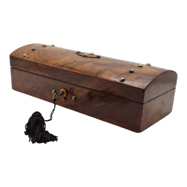 Antique English Figured Walnut Box, Lock & Key For Sale