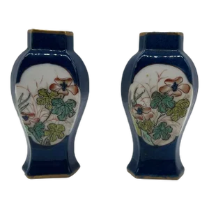 Pair, Miniature Chinese Qing Dynasty Cobalt Ground Porcelain Urns