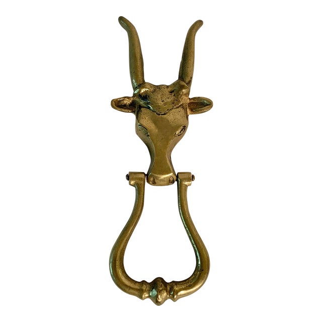 Mid 20th Century Brass Longhorn Cow Doorknocker For Sale