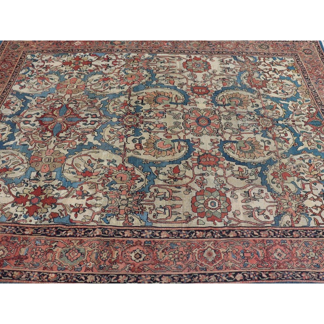 Antique Persian Sultanabad Rug in Ivory Background, Blue, Salmon & Multi Colors For Sale - Image 11 of 17