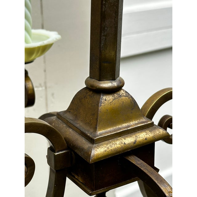 Brass Vintage Brass Four Arm Gas Electric Chandelier For Sale - Image 8 of 11