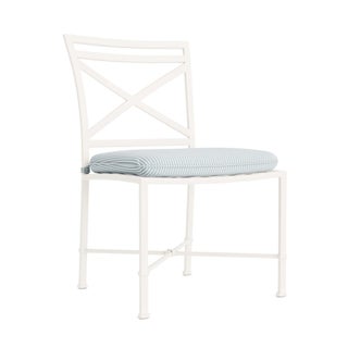 Brown Jordan Venetian Side Chair in Chalk with Artic Stripe Cushions For Sale