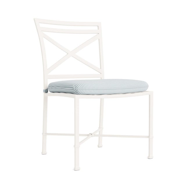 Brown Jordan Venetian Side Chair in Chalk with Artic Stripe Cushions For Sale