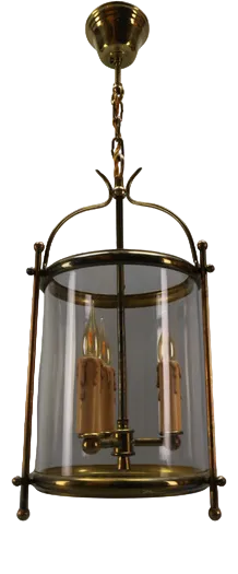 French Neoclassical Brass and Clear Glass Round Hanging Lantern, 1950s
