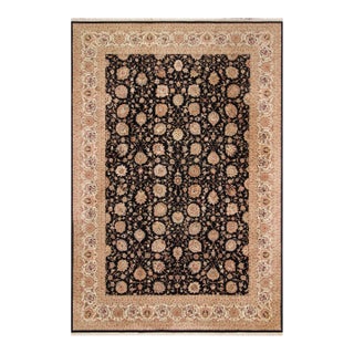 1990's Floral Pak-Persian Black/Ivory Wool&Silk Rug - 9'9'' X 13'9'' For Sale