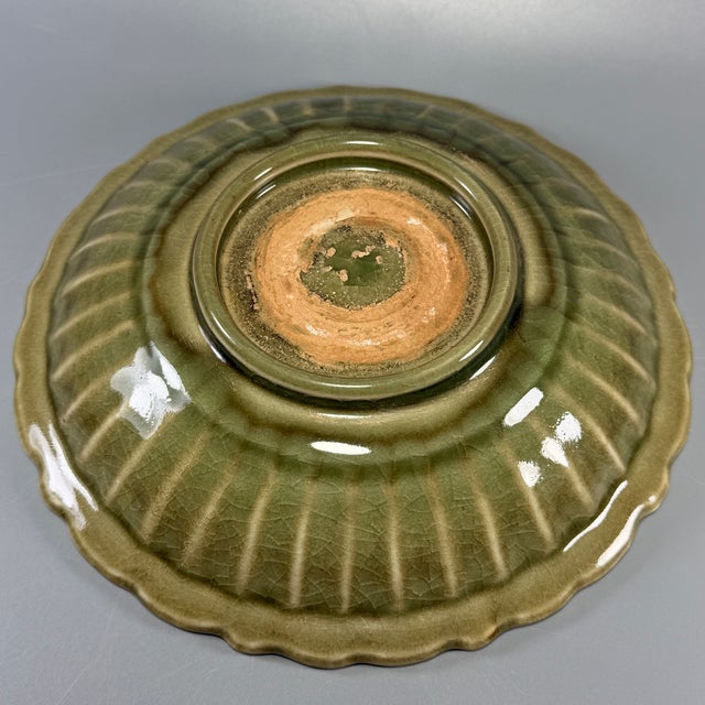 Ceramic Antique Chinese Longquan Celadon Deer Motif Fluted Plate For Sale - Image 7 of 7
